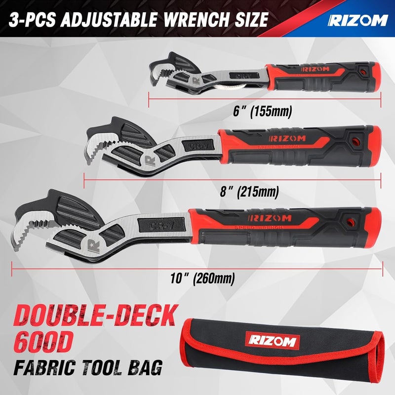 Rizom Pipe Wrench Set, 6” 8” 10” Self Adjusting Wrench, Plumbers Wrench with Self Tightening Function for 9/32”-1 3/8” (7-35mm) Pipe Fittings and Nuts - Image 4